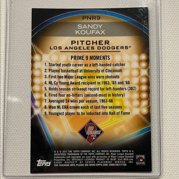 2011 Topps Prime Nine Refractors - Sandy Koufax, Hank Aaron & Mickey Mantle - Picture 3 of 7